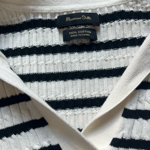 Massimo Dutti XS Black & White Striped Knit Top — Cotton Crewneck - Picture 2 of 3